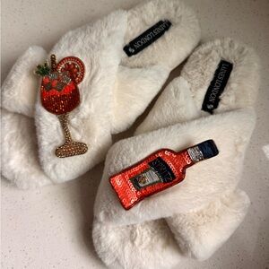 Laines London cream/ white slippers with Aperol spritz size Large 9/10 Preowned